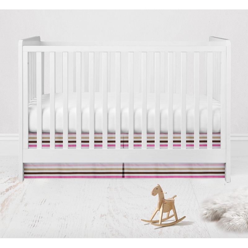 Bacati - Mod Dots Stripes Pink Fuschia Beige Chocolate 6 pc Crib Bedding Set with Long Rail Guard Cover, 5 of 10