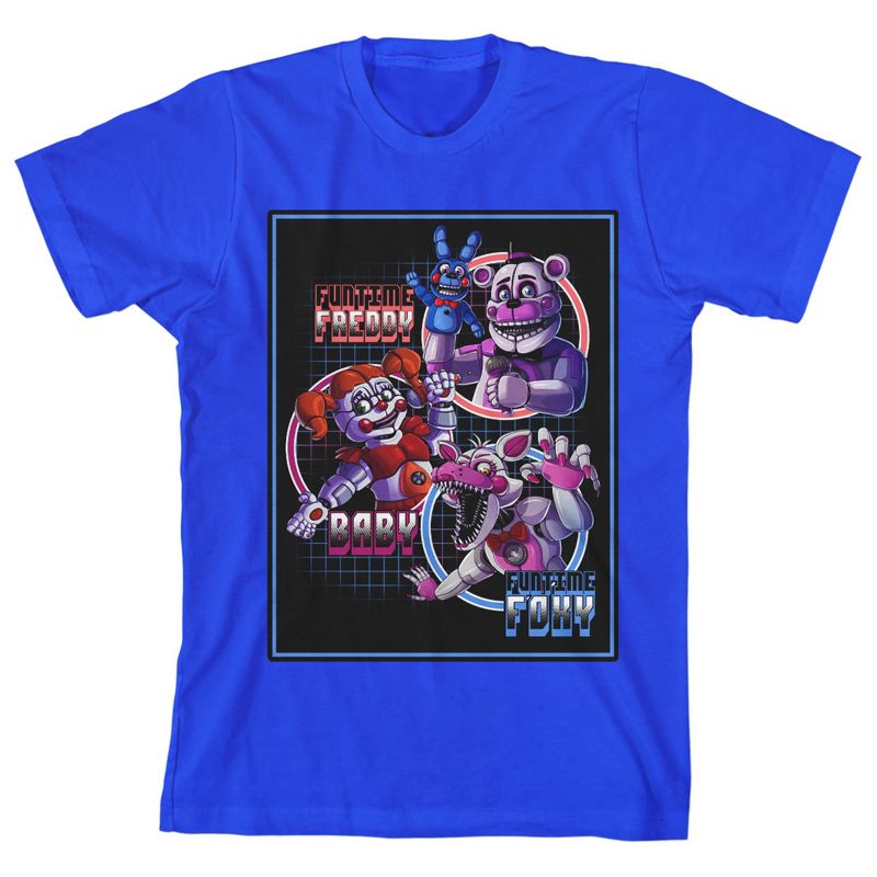 Bioworld Five Nights at Freddy's Fun Time Characters Youth Royal Blue Short Sleeve Tee, 1 of 4
