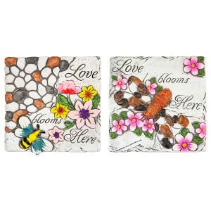 Northlight Set of 2 'Love Blooms Here' Floral Outdoor Garden Stones 7" - 1 of 4