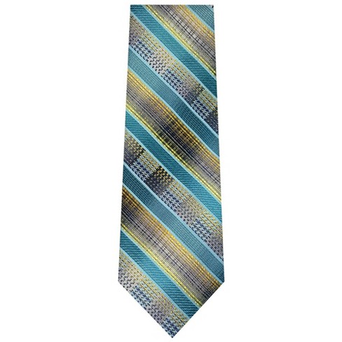 Thedappertie Men's Blue, Yellow And Black Stripes Necktie With Hanky ...