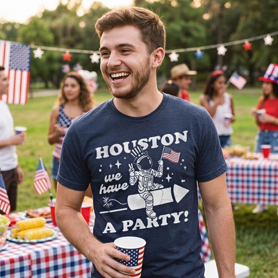 Мужские футболки Crazy Dog T-Shirts, Inc. Mens Funny T Shirts Houston We Have A Party Sarcastic Fourth Of July Space Graphic Novelty Tee for Men - Crazy Dog Men's T Shirt For Fourth Of L — фото 3