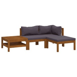 vidaXL 4-Piece Lounge Set with Cushions, Acacia Wood Construction, Suitable for Outdoor Use, with Coffee Table and Modular Layout, Dark Gray - 1 of 4