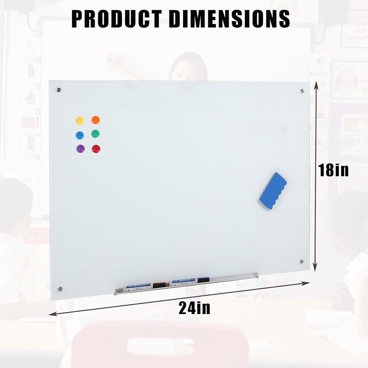 Magnetic Tempered Glass Whiteboard, Wall Mount Frameless Dry Erase Board with Marker Tray, Magnets, Eraser & Markers for Office & Home - thumbnail 2