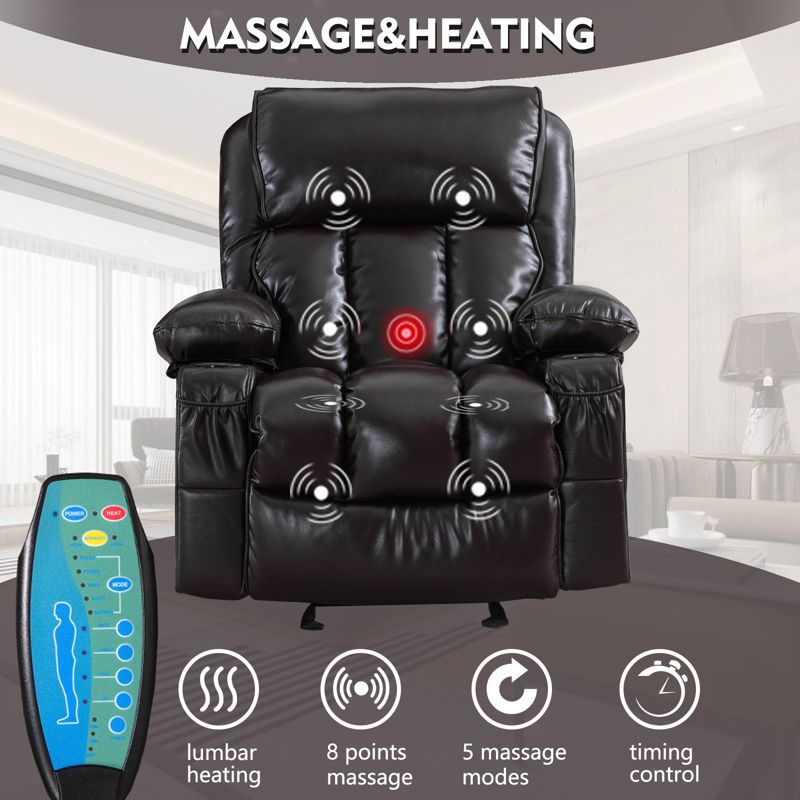 Heated Massage Recliner with Swing Function and Side Pockets - ModernLuxe, 4 of 8