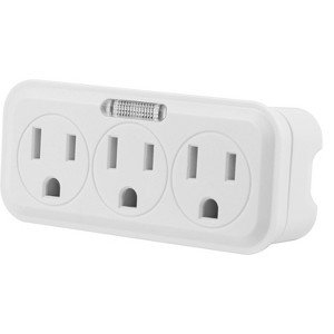 GE 3 Outlet Grounded Tap with Guide Light: UL Listed Plug Adapter, White Outlet Extender, 15A Splitter - 1 of 4