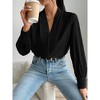 Spring Autumn Winter New European And American Style Long Sleeve V-Neck Solid Color Loose Shirt - 2 of 4