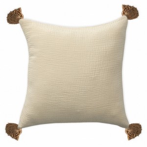20" X 20" Light Beige And Dark Beige 100% Cotton Zippered Pillow - 1 of 4