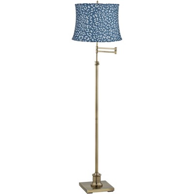 360 Lighting Westbury Blue Leopard Shade Brass Swing Arm Floor Lamp