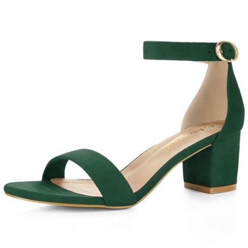 Allegra K Women's Open Toe Block Ankle Strap Heel Emerald Green 7.5 ...