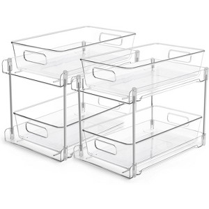 Vtopmart 2 Pack 2 Tier Clear Bathroom Under Sink Organizer,Vanity Container, Cabinet Drawers Bins, Pull-Out Organization with Track for Kitchen - 1 of 4