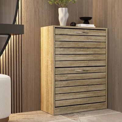 Famapy Wood Grain Design Yellow Shoe Cabinet Entryway Shoe Rack 3 Tier ...