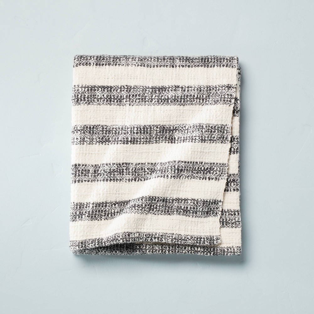 Contrast Edge Stripe Throw Blanket Railroad Gray/Cream - Hearth & Hand with Magnolia