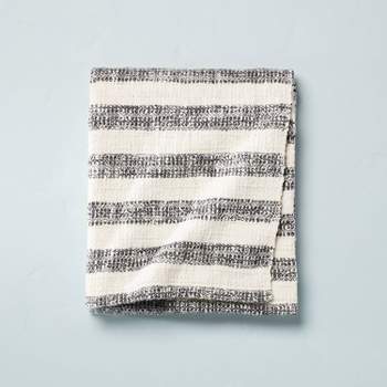 Contrast Edge Stripe Throw Blanket Railroad Gray/Cream - Hearth & Hand™ with Magnolia