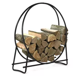 Costway 40-Inch Tubular Steel Log Hoop Firewood Storage Rack Holder Round Display