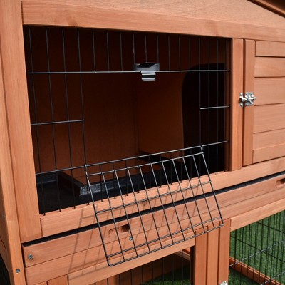 40" Natural Fir Wood Rabbit Hutch with Ramp and Tray