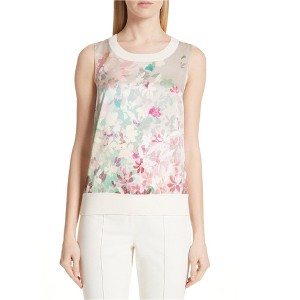 St. John Womens Mixed Media Floral Pullover Blouse - 1 of 1