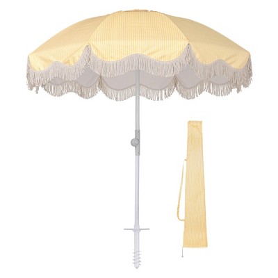 LAGarden Ocean 6 Ft Beach Umbrella with 8 Ribs Sand Anchor Push Button Tilt with Heavier Tassle Carry Bag Outdoor Beach Pool Party