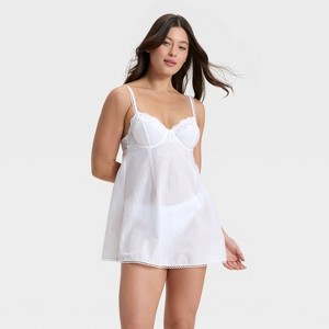 Women's Woven Cotton Lingerie Babydoll Dress - Auden™ White - 1 of 4