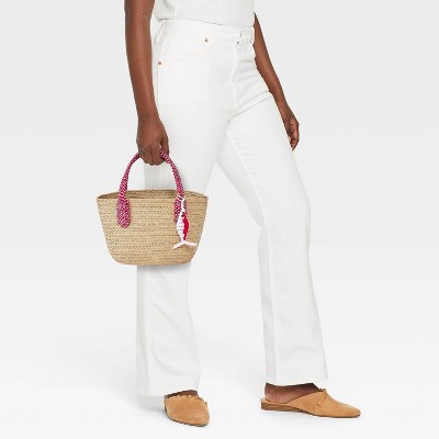 Universal Thread Straw Mini Tote Handbag with Fish Charm - Universal Thread™ Natural — фото 2