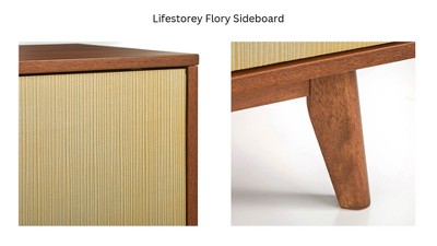 Flory Walnut and Gold Mid-Century Modern Sideboard with Sliding Doors
