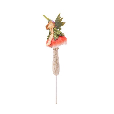 Evergreen Fairy Holding Face On Mushrooms Garden Stakes