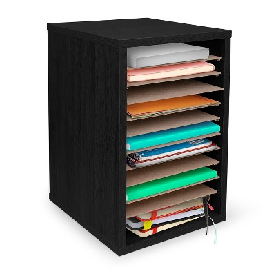 Black MDF 11-Compartment Vertical Paper Sorter Organizer
