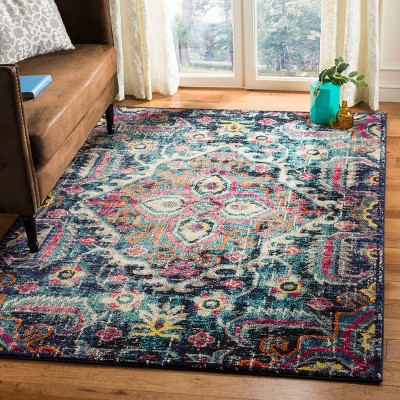 Round Blue Medallion 47" Easy-Care Synthetic Area Rug