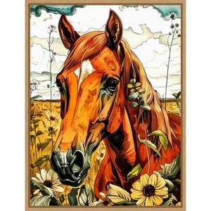 Amanti Art Horse and Daisies by Justyna Jaszke Framed Canvas Wall Art - 1 of 4