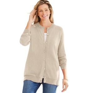 Woman Within Plus Size Perfect Long-Sleeve Cardigan - 1 of 4