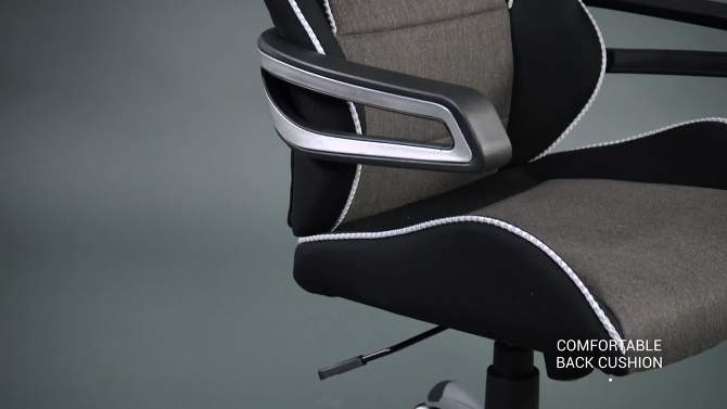 Ergonomic Upholstered Racing Style Home &#38; Office Chair Gray/Black - Techni Mobili, 2 of 9, play video