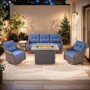 Gymojoy Outdoor Sofa Swivel Chairs with Fire Pit Table Patio Funiture Set - 1 of 4