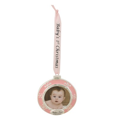 Northlight 3" Pink and Silver-Plated Baby's First Christmas Photo Ornament with European Crystals