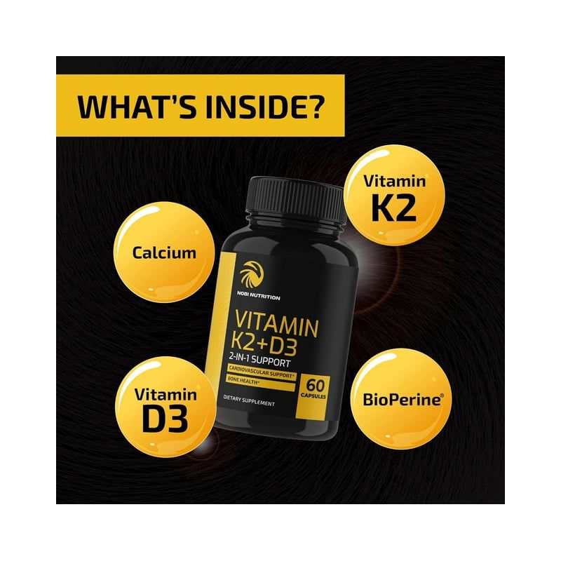 K2 + D3 Vitamin Capsules, Cardiovascular Health, Nobi Nutrition, 60ct, 3 of 4
