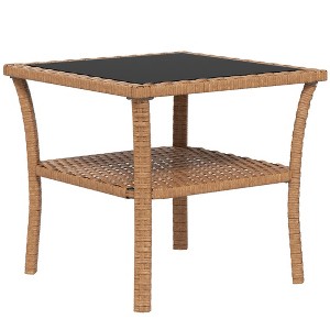 NicBex 19.8 Inch Square Coffee Table with Tempered Glass Tabletop and Rattan Shelf for Living Room,Bedroom - 1 of 4