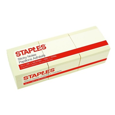 Staples Stickies Recycled Notes Blank 3" x 3" Yellow 18 Pads/PK (S-33YR18) 860852