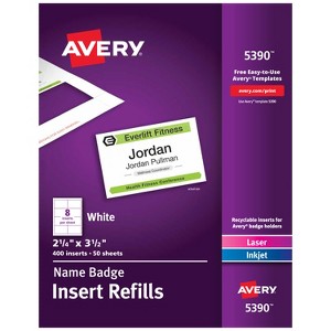 Avery Customizable Name Badge Inserts, 2.25" x 3.5", White, 400 Printable Name Tag Inserts (5390) - 1 of 4