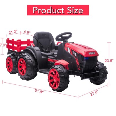 12V Red Kids Ride-On Tractor with Trailer and Dual Motors