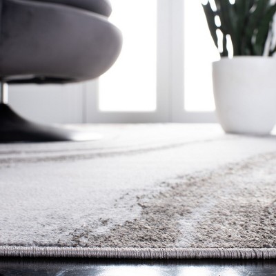 Grey and Ivory Abstract Hand-Knotted Runner Rug