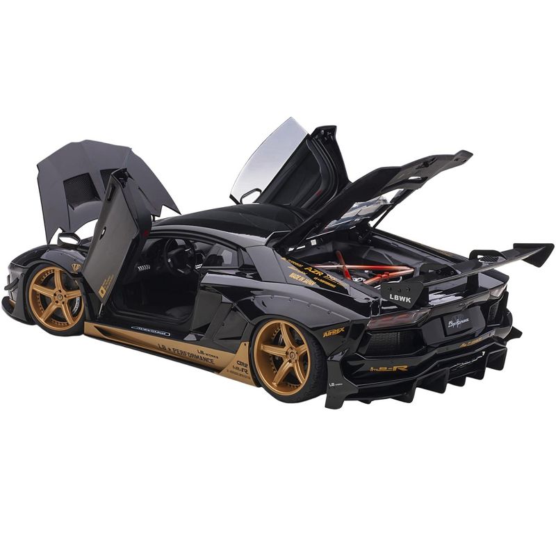 Lamborghini Aventador Liberty Walk LB-Works Gloss Black with Gold Accents Limited Edition 1/18 Model Car by Autoart, 2 of 7