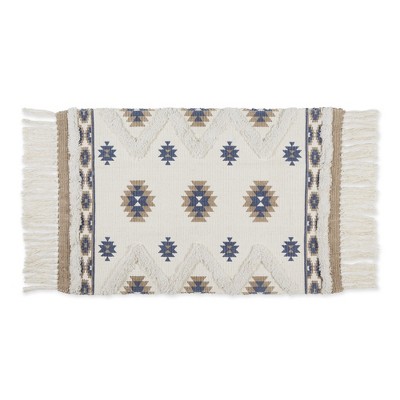 Design Imports Southwestern Textured Fringe - Stone & Blue - 2 X 3 Ft
