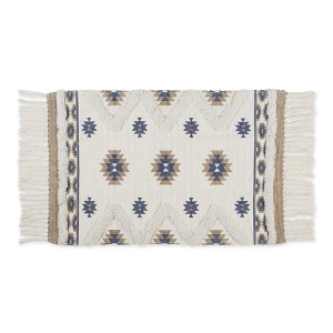 Design Imports Southwestern Textured Fringe - Stone & Blue - 2 X 3 Ft - 1 of 4