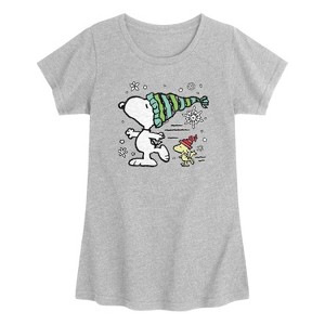 Girls' - Peanuts - Snoopy Woodstock Skate Short Sleeve Graphic T-Shirt - 1 of 3