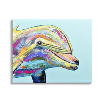 Stupell Industries Marine Life Dolphin Turquoise Accent Gallery Wrapped Canvas Wall Art