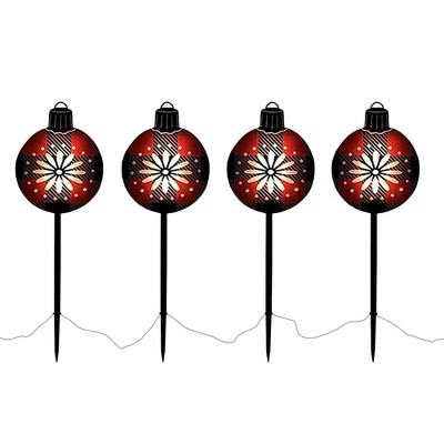 Product Works 15 CCL Christmas Ornaments 2D Pre-Lit 8 LED Pathway Markers Lighted Display, Red (Set of 4)