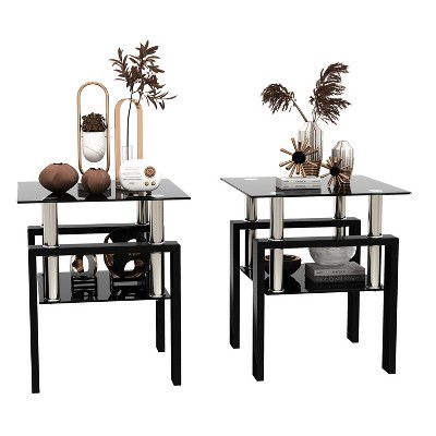 VYNXARIA Set of 2, Modern Tempered Glass Tea Table Coffee Table End Table, Square Table for Living Room