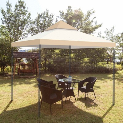10x10 Beige and Cream Polyester Dual-Tier Gazebo Canopy Cover