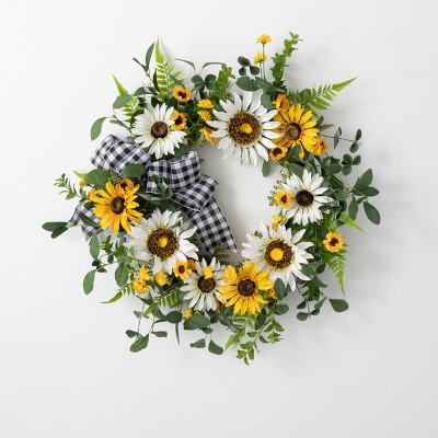 Sullivans Artificial Sunflower Gingham Wreath 21