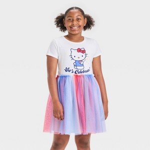 Girls' Hello Kitty Americana Tulle Dress - White - 1 of 4