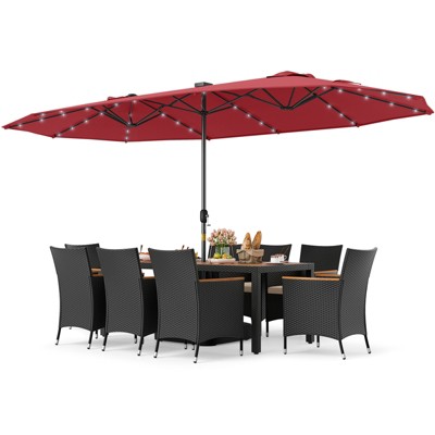 Tangkula Set Of 11 Patio Dining Set w/ 15ft Double-Sided Patio Umbrella (Base Included)