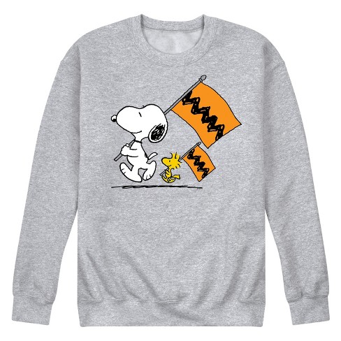 Men s Peanuts Snoopy Woodstock Charlie Brown Pattern Flags Graphic Fleece Sweatshirt Athletic Heather Medium Target